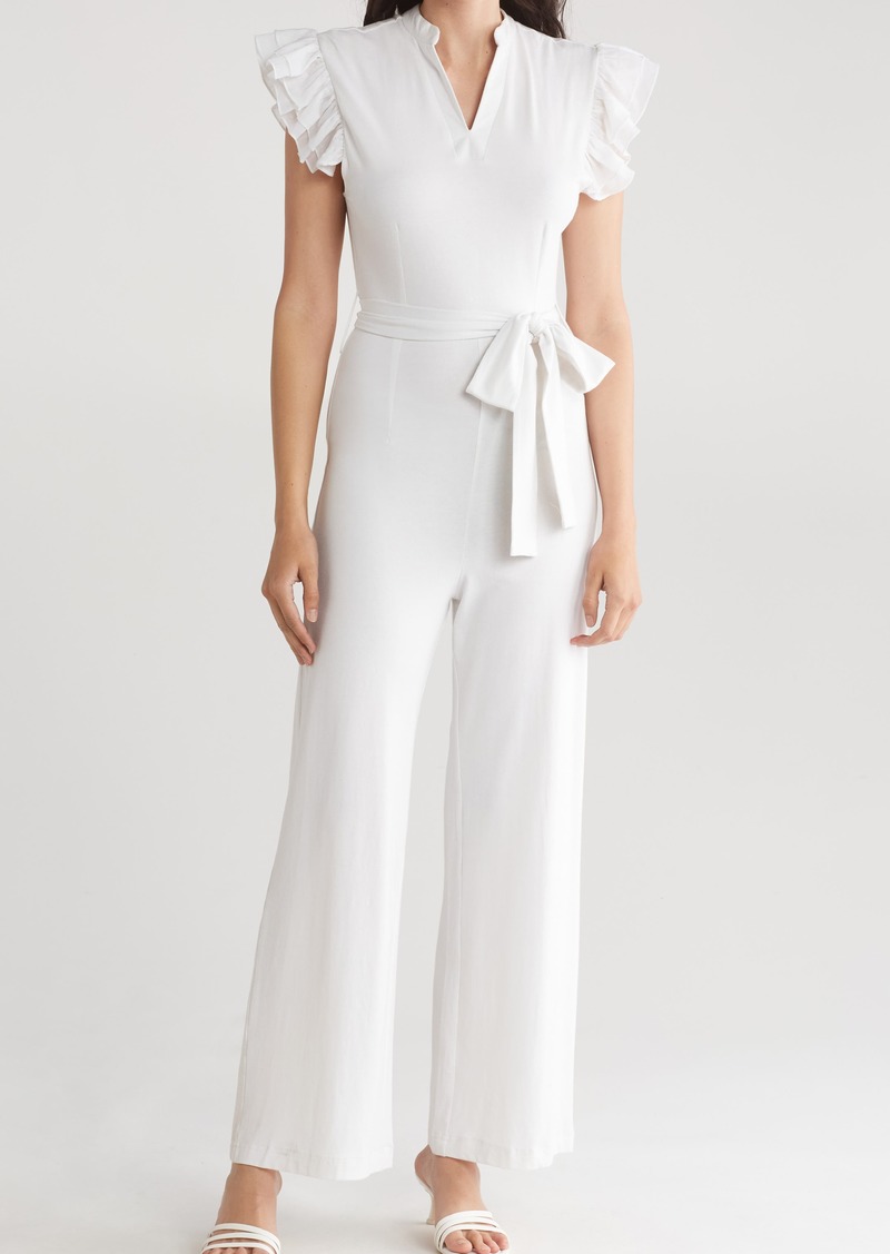 Area Stars Riley Ruffle Sleeve Wide Leg Jumpsuit in White at Nordstrom Rack