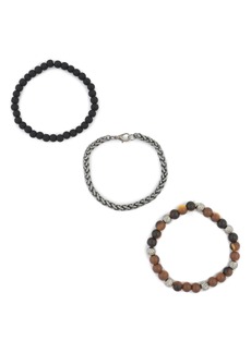 Area Stars Set of Three Bead & Wheat Chain Bracelets in Black Multi at Nordstrom Rack
