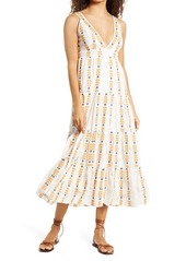 Area Stars Sorrento Embroidered Midi Sundress in White Yellow at Nordstrom