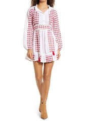 Area Stars Tia Embroidered Long Sleeve Minidress in White Red at Nordstrom