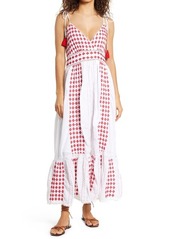 Area Stars Tia Embroidered Sundress in White Red at Nordstrom