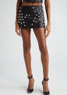 Area Studded Polka Dot Leather Miniskirt