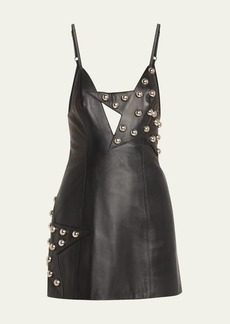 AREA Studded Star Leather Mini Dress