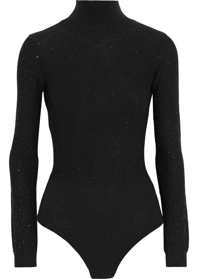 Area Woman Open-back Sequined Wool-blend Turtleneck Bodysuit Black