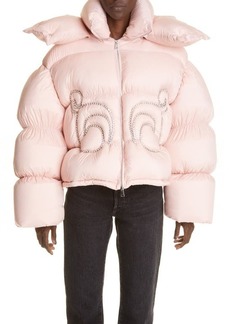Area x Dingyun Zhang Crystal Embellished Baroque Crop Down Puffer Jacket in Light Pink at Nordstrom