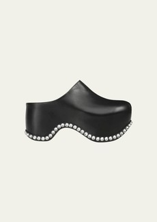AREA x Sergio Rossi Leather Crystal Slide Clogs