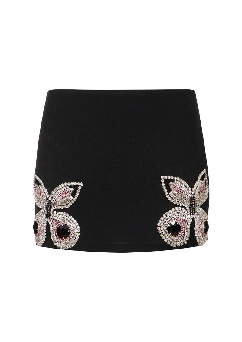 Area Butterfly Embellished Wool Mini Skirt