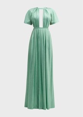 Area Crystal Cutout Gown with Flutter Sleeves