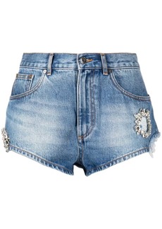 Area crystal-embellished denim mini shorts