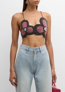 Area Crystal Embroidered Flower Bra Top