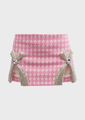 Area Deco Bow Slit Houndstooth Mini Skirt