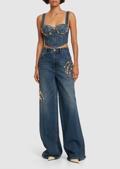 Area Embellished Claw Cup Denim Bustier