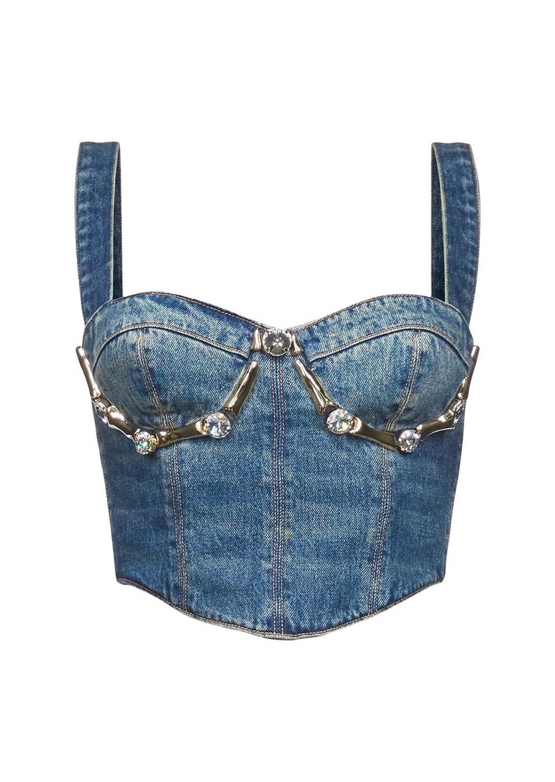 Area Embellished Claw Cup Denim Bustier