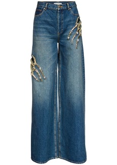 Area Embellished Claw Cutout Relaxed Jeans