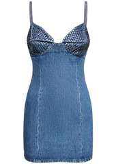 Area Embellished Cotton Denim Mini Dress