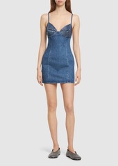 Area Embellished Cotton Denim Mini Dress