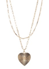 Area Gold-Tone Layered Chain Heart Pendant Necklace