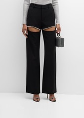 Area Mid-Rise Crystal Slit Straight-Leg Trousers