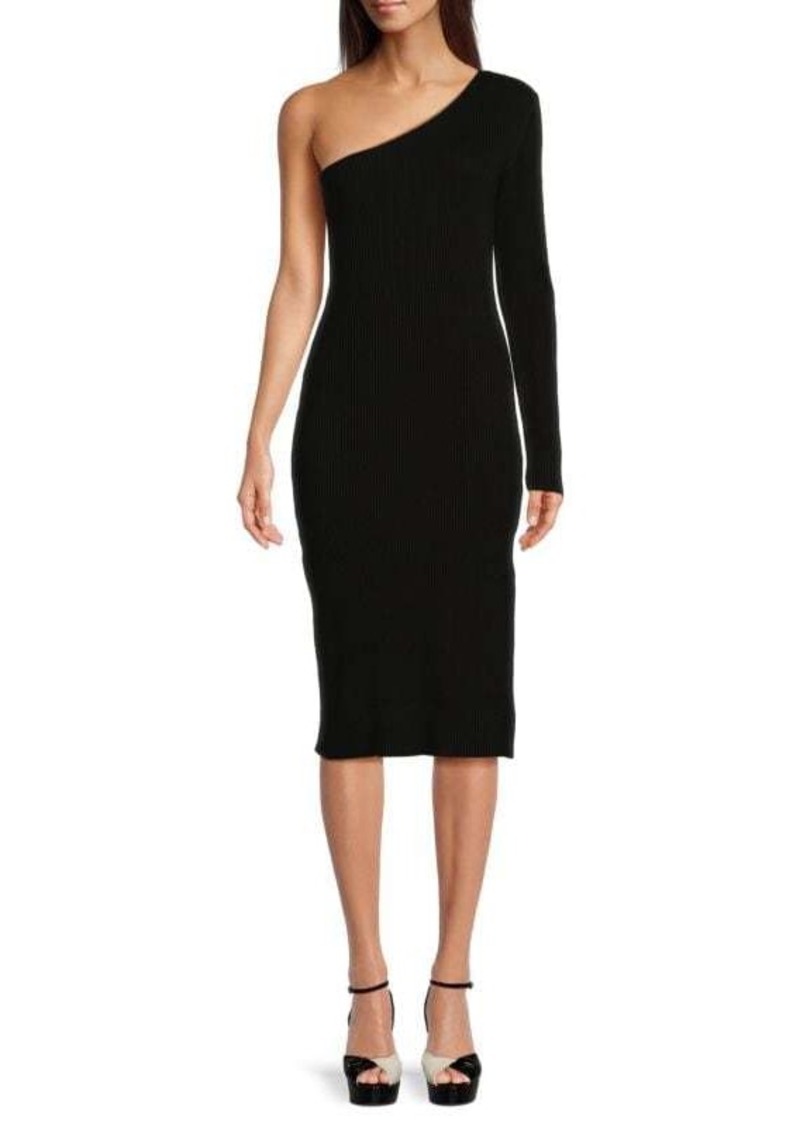 Area One Shoulder Knit Midi Sheath Dress