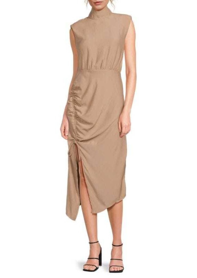 Area Ruched Asymmetric Midi Dress