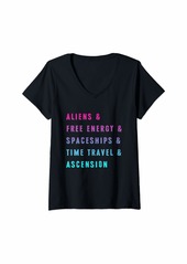 Womens Area 51 Aliens Free Energy Spaceships Time Travel Ascension V-Neck T-Shirt
