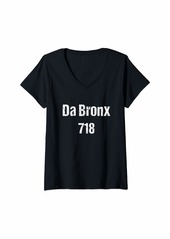 Womens Da Bronx Area Code 718 The Bronx New York Grunge V-Neck T-Shirt