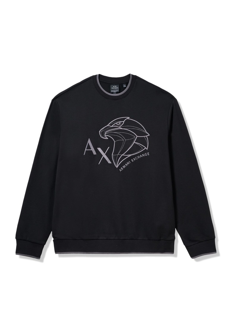 A | X ARMANI EXCHANGE Men's Large Central Eagle Logo Crewneck Sweatshirt BLACK