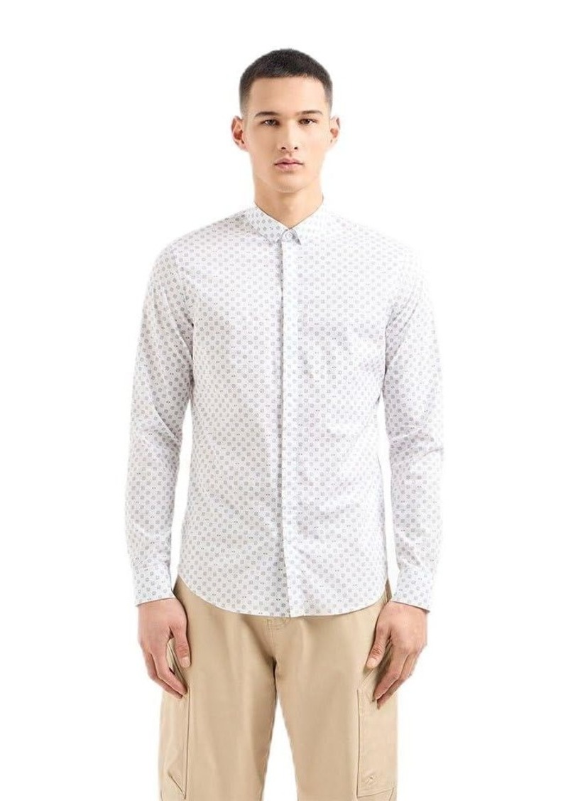 A | X ARMANI EXCHANGE Men's Long Sleeve Micro Print Button Down Shirt. Slim Fit