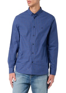 A | X ARMANI EXCHANGE Men's Long Sleeve  Check Button Down Shirt. Regular Fit Blue  Checks