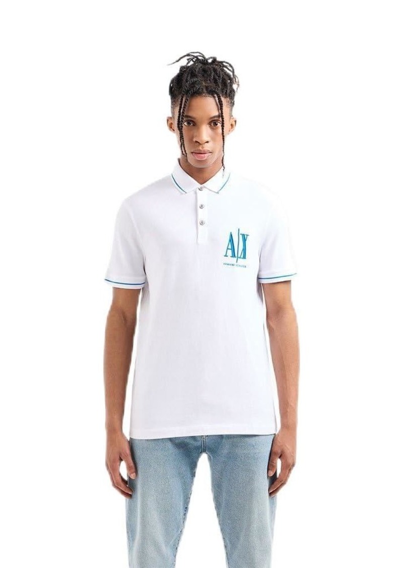 A | X ARMANI EXCHANGE Men's Regular Fit Cotton Piquet Icon Polo White W/DIR.Blue