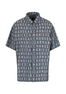 A | X ARMANI EXCHANGE Men's Short Sleeve All-Over Logo Denim Button Down Shirt. Regular Fit