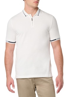 A | X ARMANI EXCHANGE Men's Short Sleeve Zip Up Logo Collar Polo Off White