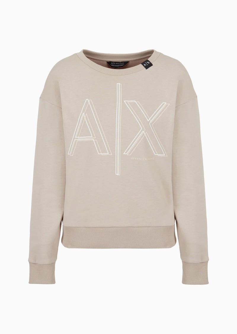 A | X ARMANI EXCHANGE Women's AX Outline Logo Print Crew Neck Sweatshirt OFF ROAD