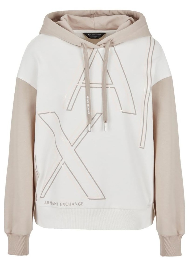 A | X ARMANI EXCHANGE Women's AX Outline Logo Print Hoodie Sweatshirt Journal/Off Road