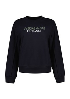 A | X ARMANI EXCHANGE Women's Rhinestone Logo Crewneck Pullover Sweatshirt