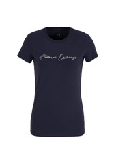 A | X ARMANI EXCHANGE Women's Rhinestone Script Logo Cotton Crewneck T-Shirt
