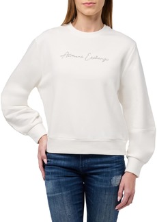 A | X ARMANI EXCHANGE Women's Rhinestone Script Logo Crewneck Pullover Sweatshirt