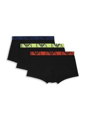 Armani Cotton Blend Contrast Logo Waistband Regular Fit Trunks, Pack of 3