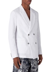 Emporio Armani Cotton Blend Crinkle Textured Regular Fit Double Breasted Blazer