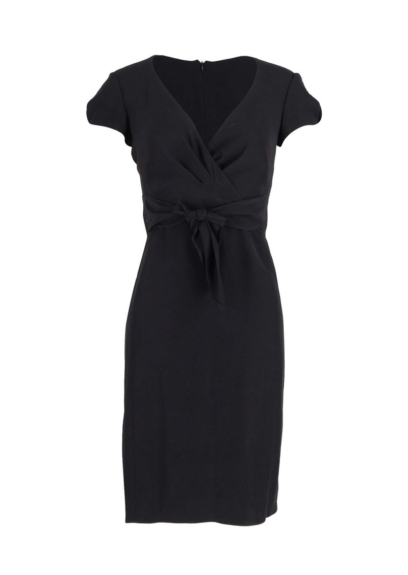 Armani Cross-Over Belt V-Neck Dress in Black Viscose