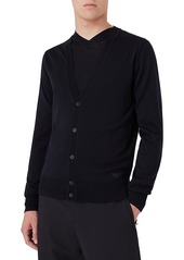 Armani Wool Solid Slim Fit V Neck Cardigan