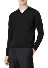 Armani Wool Solid Slim Fit V Neck Sweater