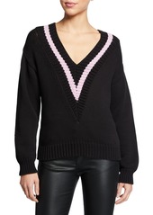 Armani Cotton-Blend Rib Knit V-Neck Polo Sweater w/ Contrast