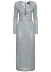 Armani Embroidered Jersey Sequined Long Dress