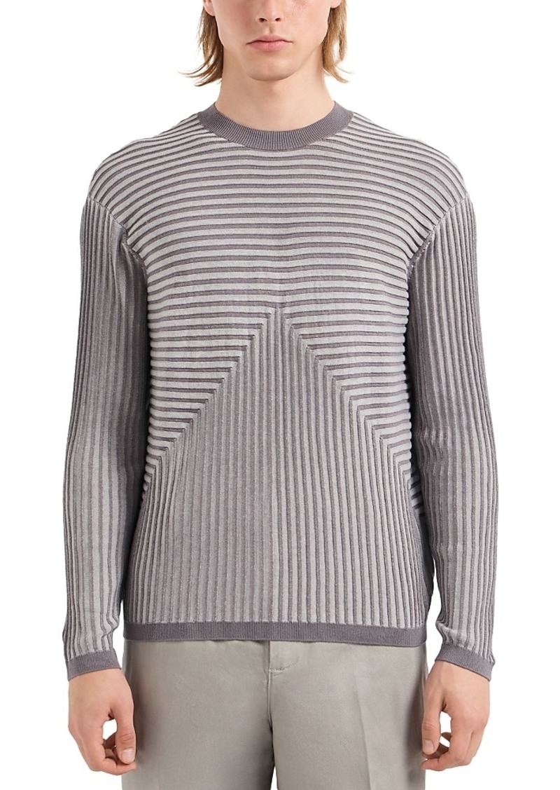 Emporio Armani Cotton Blend Plaited Wide Ribbed Regular Fit Crewneck Sweater