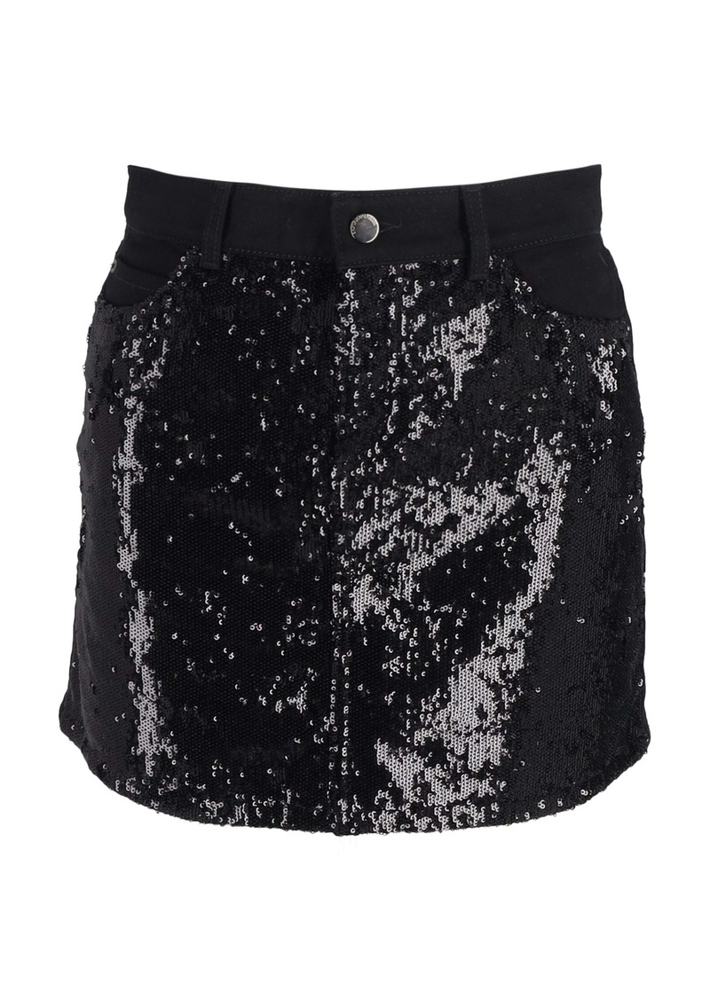 Emporio Armani Denim Skirt In Black Sequins