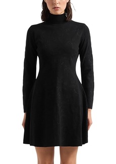 Emporio Armani Floral Embroidered Mock Neck Knit Dress