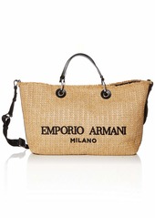 Emporio Armani Medium Raffia Fabricated Top Handle Bag