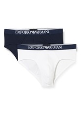 Emporio Armani Men's Ribbed Stretch Cotton 2-Pack Brief Marine/White