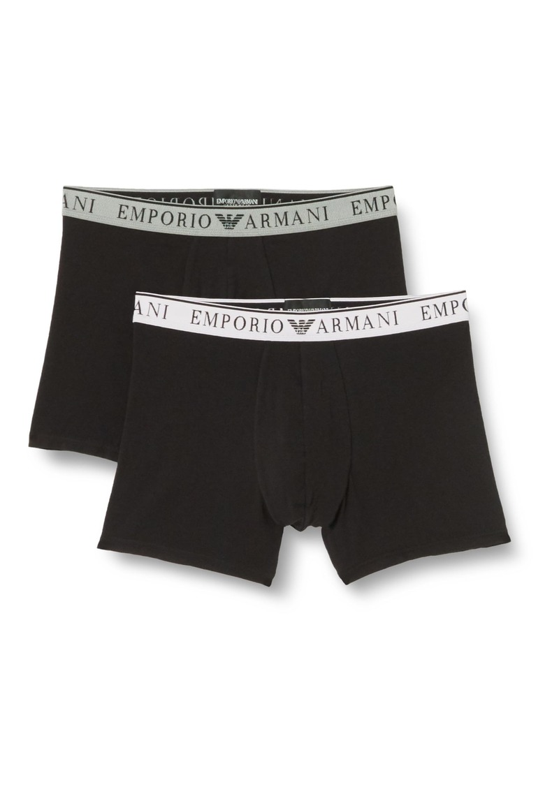 Emporio Armani Men's Stretch Cotton Endurance 2-Pack Midwaist Boxer  Melange Grey/White